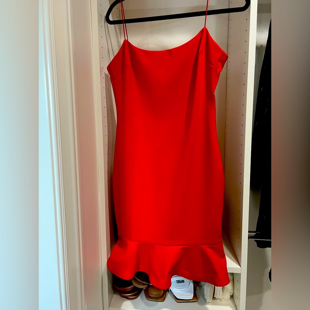 Likely Women's Red Banks Strappy Fitted Ruffle Hem Cocktail Dress Short 6